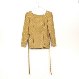Maeve Anthropologie Mustard Yellow Tie Waist Button Back Blouse